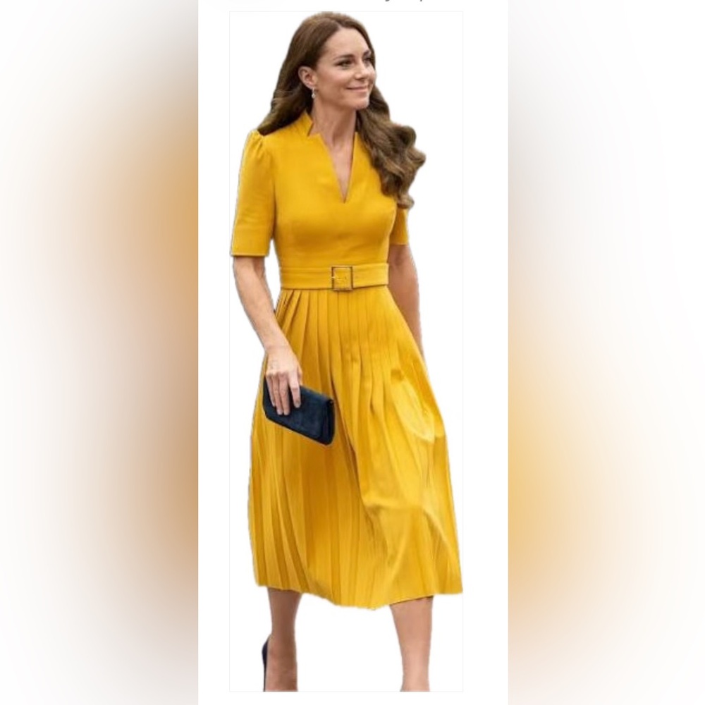 NWT KAREN MILLEN Structured Crepe Forever Pleat Belted Midi Dress $439 - Picture 8 of 14